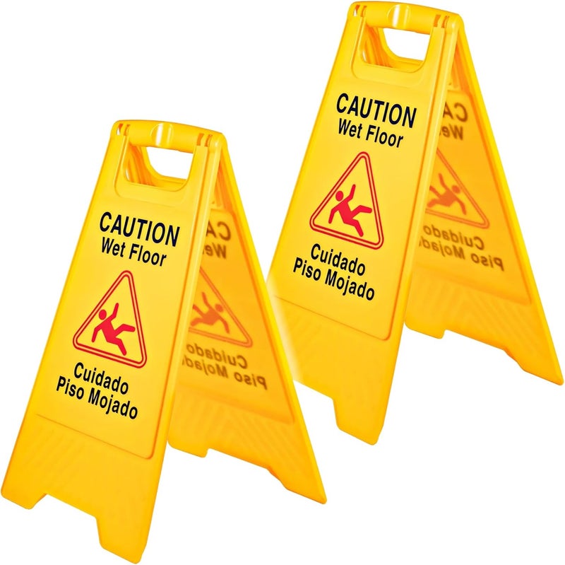 Electri Duct Caution Wet Floor Sign 24" OSHA Compliant Bilingual Double-Sided Commercial Safety Warning Signs A Frame Bright Yellow Cuidado Piso Mojado (Pack of 2) - Image 1
